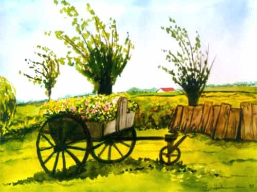 Wagen mit Blumen
 (Aquarell)
